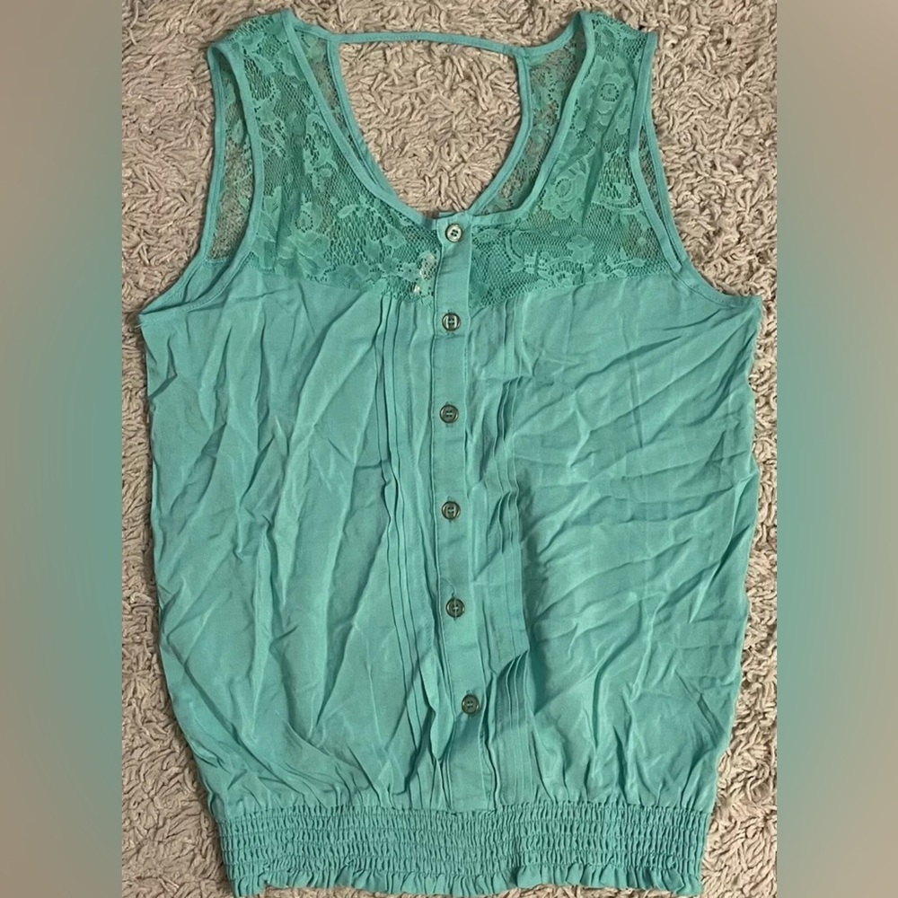 COLOR STORY mint green sleeveless button down front shirt top blouse Small S 4